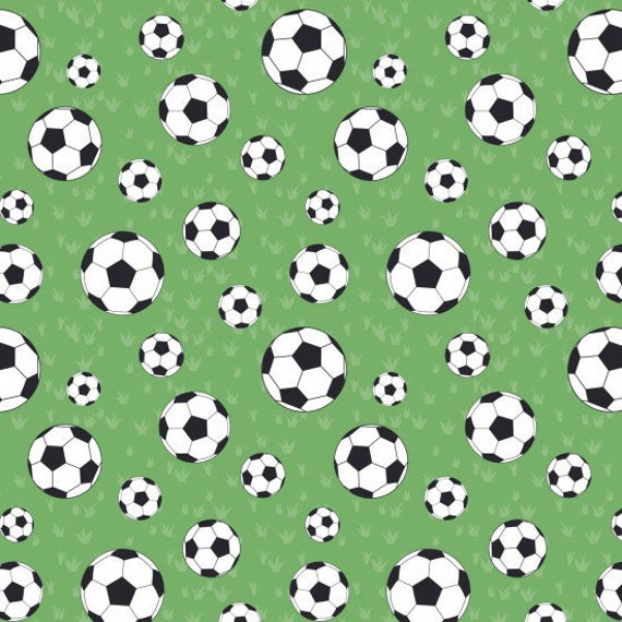 Balones de fútbol Fondo verde Algodón Quilting Fabric 1/2 YARDA -   España