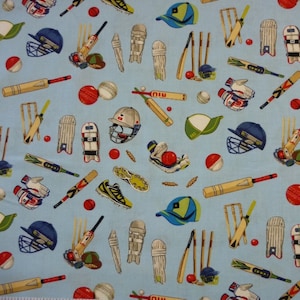 Allrounder Cricket Zubehör Blau Baumwolle Quilting Stoff 1/2 YARD