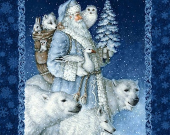 Father Christmas Navy DP24690-48 Cotton Quilting Fabric Panel