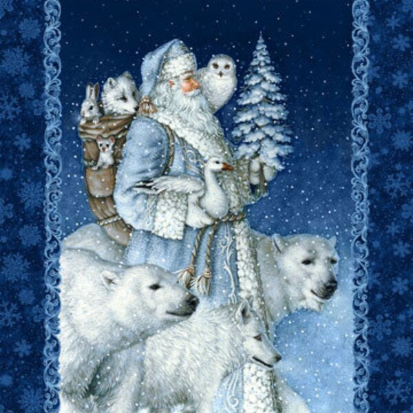 Father Christmas Navy DP24690-48 Cotton Quilting Fabric Panel