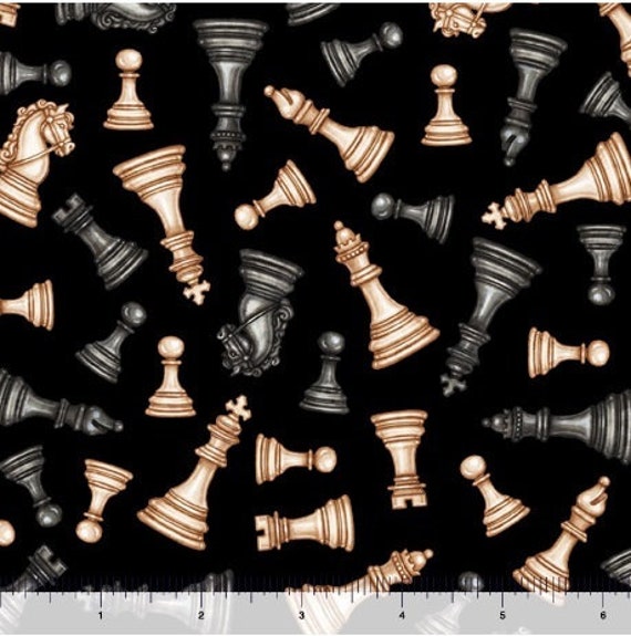 ジャンヌマス Checkmate Chess Pieces Toss Black 28663-J Cotton Quilting