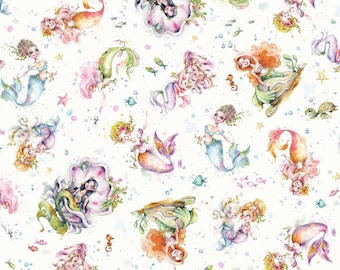 Enchanted Seas Mermaids Toss ESEA04938-MU Cotton quilting Fabric 1/2 YARD