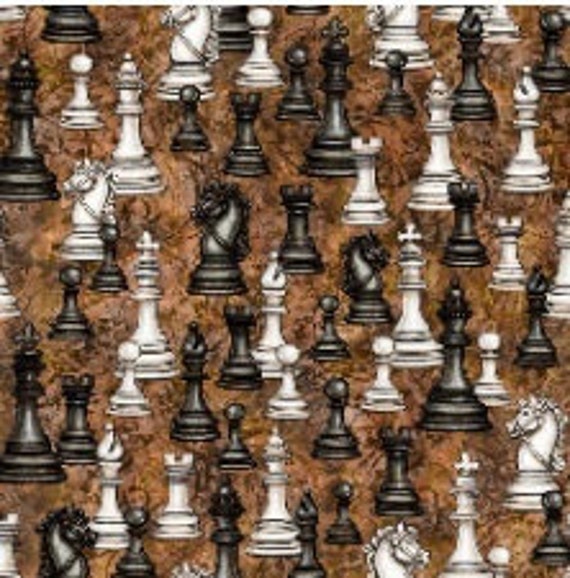 Checkmate Chess Fabric 100% Quilters Cotton Chess Board Game