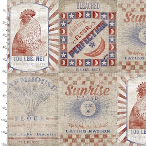 Patriotic Summer Collection Roosters Flour Sack Cotton Quilting Fabric 1/2 YARD