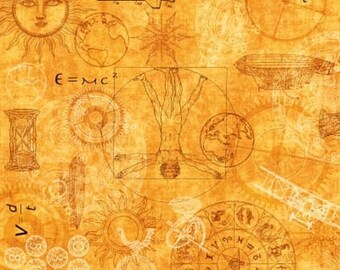 Space Time Marigold Intergalactic Quilting Treasures Cotton Quilting Fabric 1/2 YARD