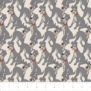 Disney Lady and the Tramp Tramp Stack Cream Cotton Quilting Fabric 1/2 YARD