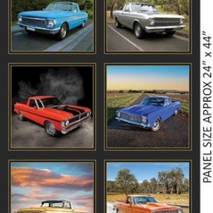 Vintage Vehicles Ford Falcon Utes 1043C Cotton Quilting Fabric 24 inch Panel