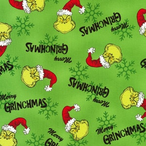 How the Grinch Stole Christmas Green Cotton Quilting Fabric 1/2 YARD