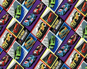 Nascar Racing Car Blocks Multi Cotton Quilting Fabric 1/2 YARD