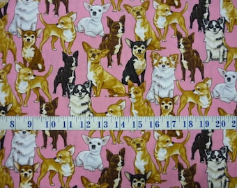 Chihuahua Dog Pink Background Cotton Quilting Fabric 1/2 YARD