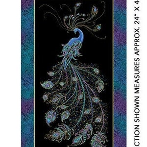Panel z tkaniny bawełnianej pikowanej Peacock Flourish Black Metallic Highlights