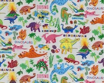 Dinosaur Dance Cream Cotton Quilting Fabric 1/2 YARD