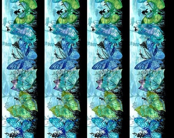 Tessuto trapuntato in cotone Elysian Border Farfalle Blu 1JYN-2 1/2 YARD