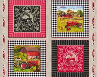 Panel de almohada de tela acolchada de algodón y arpillera Farmall Sweet Farmhouse Tractor Toile