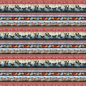 Sunset Rodeo Rodeo Horses Cowboy Hats Stripe 9152 38 Cotton Quilting Fabric 1/2 YARD
