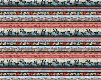 Sonnenuntergang Rodeo Rodeo Pferde Cowboy Hüte Streifen 9152 38 Baumwollstoff 1/2 YARD