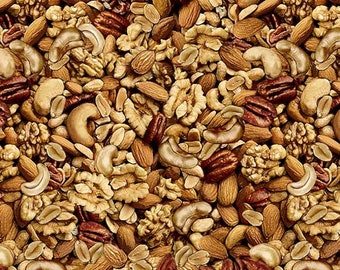Ale House Beer Mixed Nuts Natural Cotton Quilting Fabric 1/2 YARD