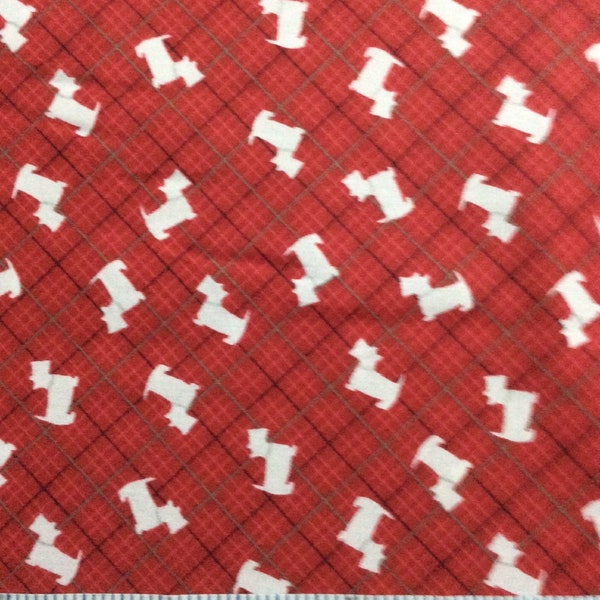 Scotty Dog Silver Metallic Collar Red Background Celtic Reflections Cotton Quilting Fabric 1/2 YARD