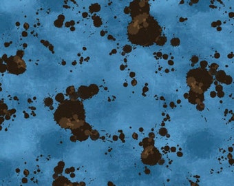 May include: Abstract seamless pattern with brown paint splatters on a blue background.