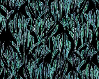 Eucalyptus Hinterland Australia Eucalypt Leaves Black 3012N Cotton Quilting Fabric 1/2 YARD
