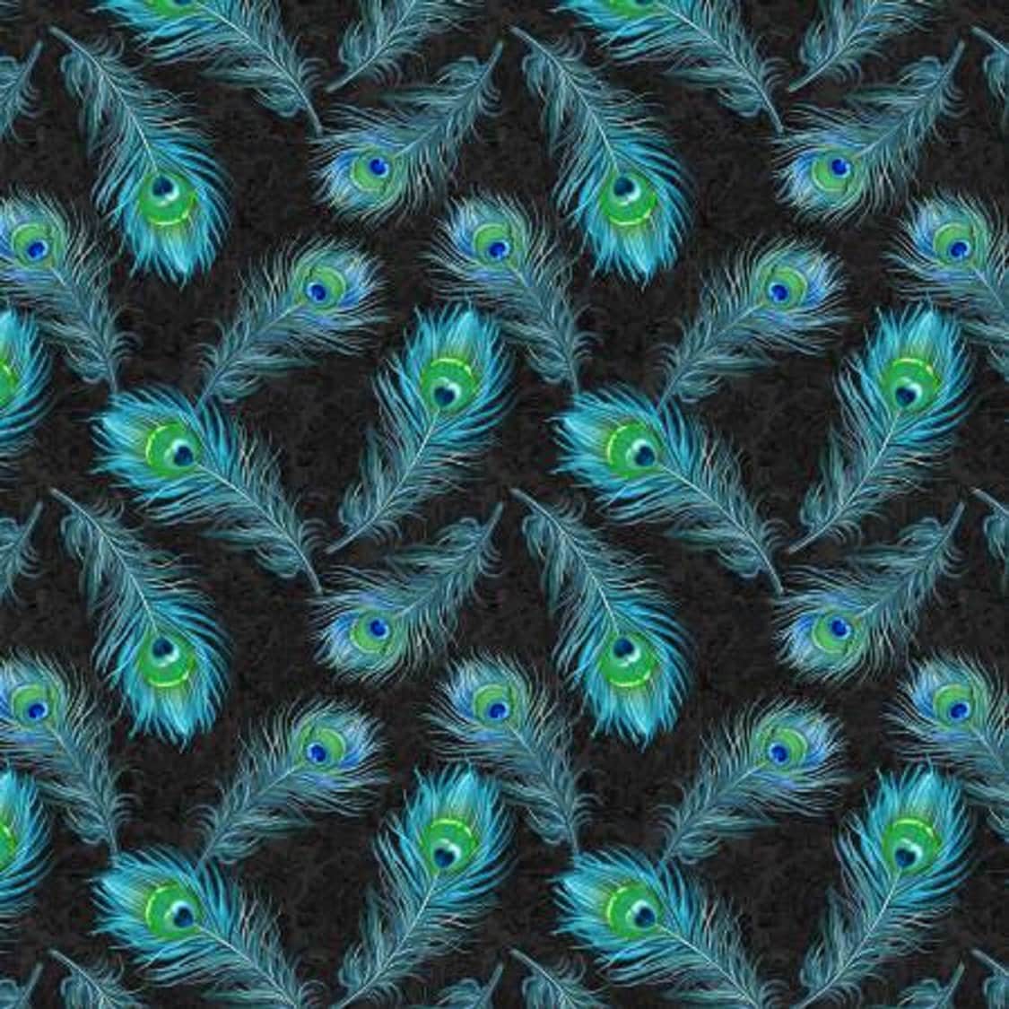 Peacock Feathers Blue Plumage Cotton Quilting Fabric 1/2 YARD Etsy