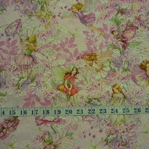 Tessuto per trapuntatura in cotone Petal Flowers Fairies Pink Michael Miller 1/2 YARD