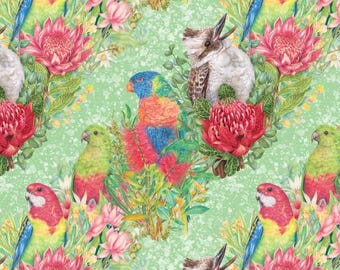 Bird Bouquets Kookaburras Parrots Kayla Reay DV7051 Cotton Quilting Fabric 1/2 YARD