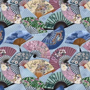 Japanese Elegance Fans with Flowers 10401-X Cotton Quilting Fabric 1/2 YARD