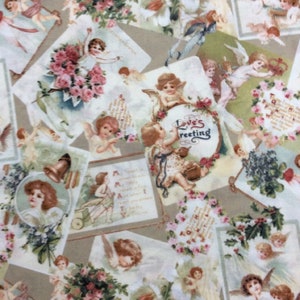 Viktorianischen Rose Vintage Postkarten geworfen grauen Baumwolle Quilten Stoff 1/2 YARD