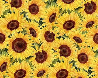 Autumn Afternoon Sunflowers Packed Yellow Cotton Quilting Fabric 1/2 YARD