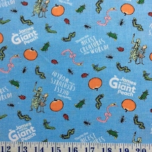 James and the Giant Peach Creatures Blue Cotton Quilting Fabric 1/2 YARD