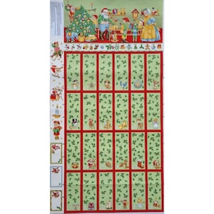 Könnte beinhalten: Ein roter und grüner Weihnachts-Adventskalender mit 24 nummerierten Fenstern. Jedes Fenster zeigt eine andere festliche Illustration, darunter einen Weihnachtsbaum, den Weihnachtsmann, Rentiere und andere Weihnachtssymbole. Der Kalender ist perfekt, um die Tage bis Weihnachten herunterzuzählen.