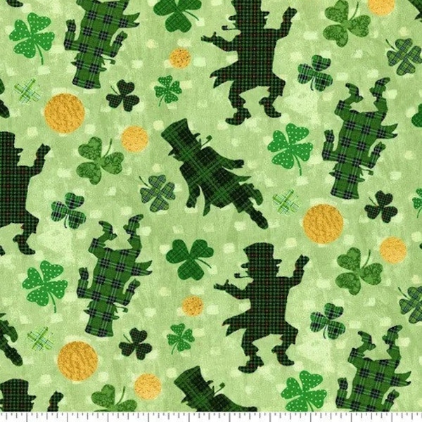 Hello Lucky Irish Green Tossed Leprechauns 9739-66 Cotton Quilting Fabric 1/2 YARD
