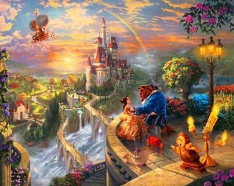 Disney Träume Falling in Love Die Schöne und das Biest Baumwolle Quilten Stoff Panel