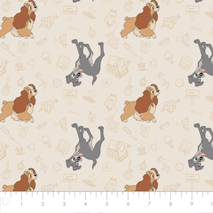 Disney Lady and the Tramp Home Sweet Home Cream Cotton Quilting Fabric 1/2 YARD