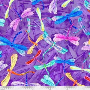 Blumen schmuck Libellen Lila Baumwolle Quilting Stoff 1/2 METER