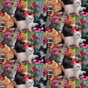 Madame Victorias Elegant Cats Kittens Cotton Quilting Fabric 1/2 YARD