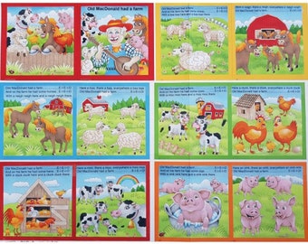 Old MacDonalds Farm Cotton Quilting Fabric Book Panel