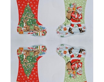 Pannello in tessuto di cotone per trapuntatura con Babbo Natale, renne e albero di Natale