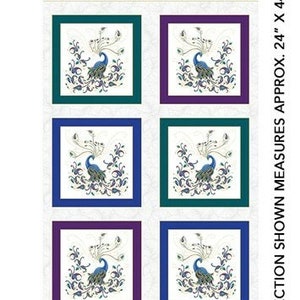 Peacock Flourish White Metallic Highlights Bawełniana tkanina pikowana Box Panel
