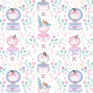 Music Box Ballerina White Cotton Quilting Fabric 1/2 YARD