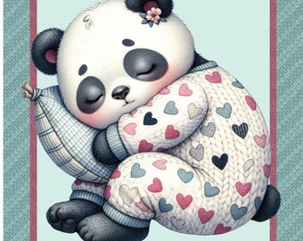 Bettknospen verschlafener Baby PandaDV6612 Baumwoll Quilt Stoff Panel