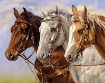 Montar el panel de tela acolchada de algodón Range Horses Three Of A Kind