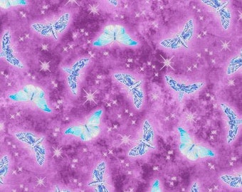 Mystic Moon Butterflies Moths Orchid Silver Metallic Highlights SRKM2163619 Cotton Quilting Fabric 1/2 YARD