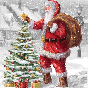 Christmas Wishes Santa&#39;s Tree PD15041R Cotton Quilting Fabric Panel