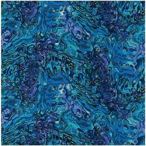 New Zealand Kiwi Crazy Paua Shell Blue Cotton Quilting Fabric 1/2 YARD