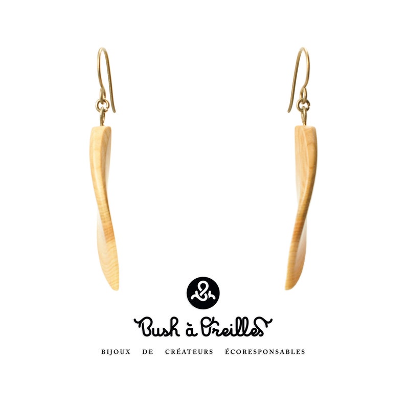 hypoallergenic titanium hooks slow jewelry eco-friendly upcycling of local wood species hand made organic linseed oil wooden earrings