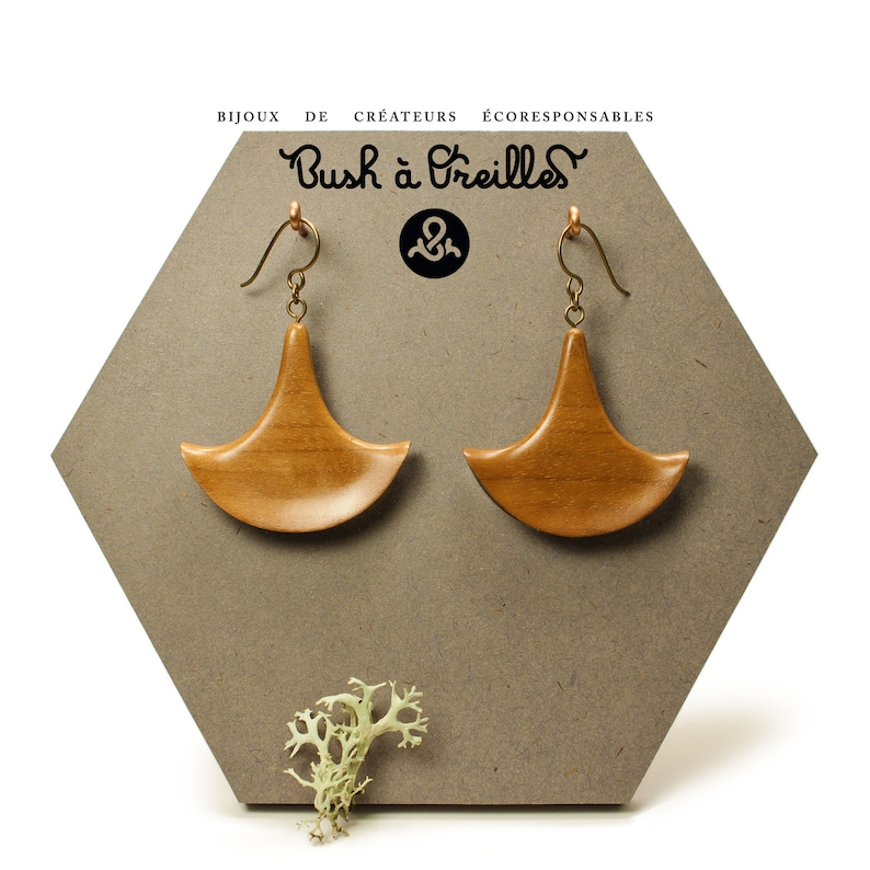 Wooden earrings in walnut tree slow jewelry eco-friendly image 1