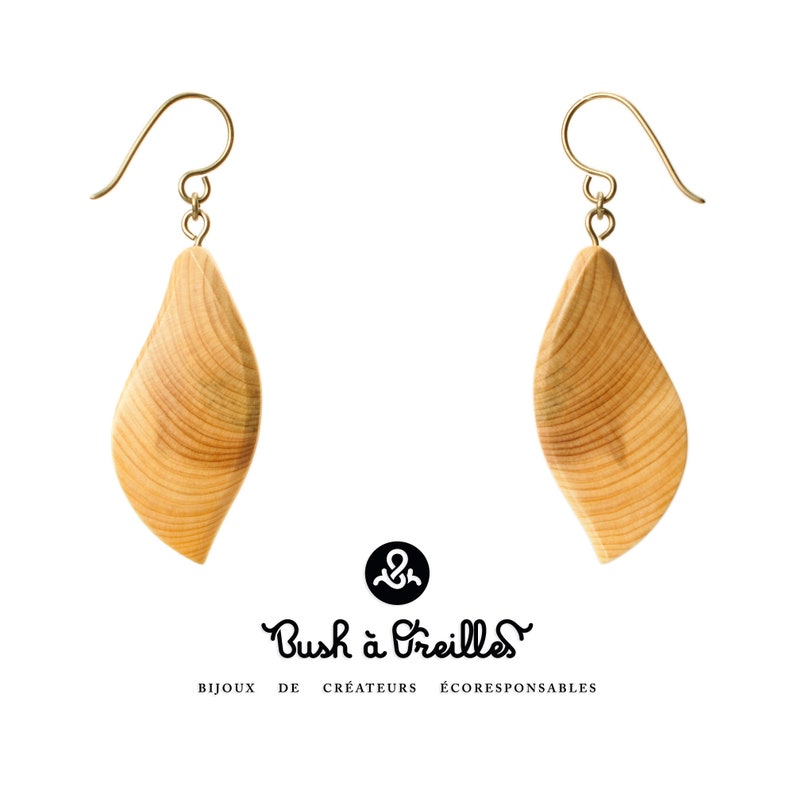 hypoallergenic titanium hooks slow jewelry eco-friendly upcycling of local wood species hand made organic linseed oil wooden earrings