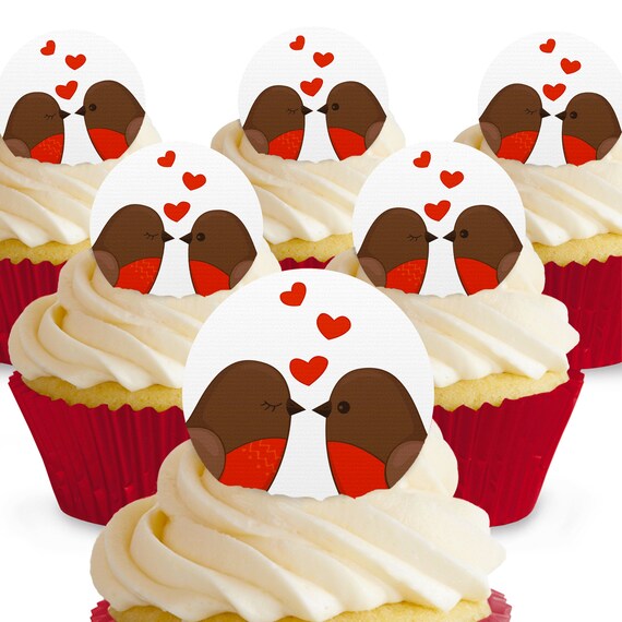 Cakeshop 12 X Pre Cut Love Bird Robins Edible Cake Toppers Etsy